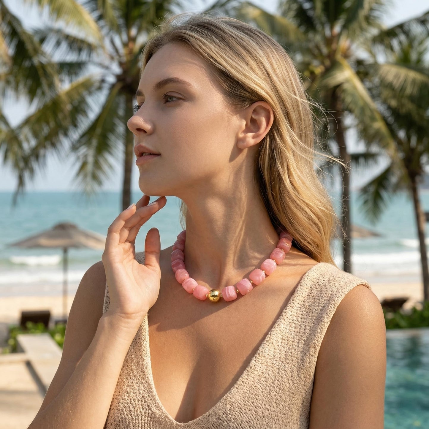 BREPINE Old Pink Chunky Necklaces for Women Multicolored Large Square Resin Beads Necklace Trendy Bold Statement Beaded Summer Candy jelly Vacation Choker