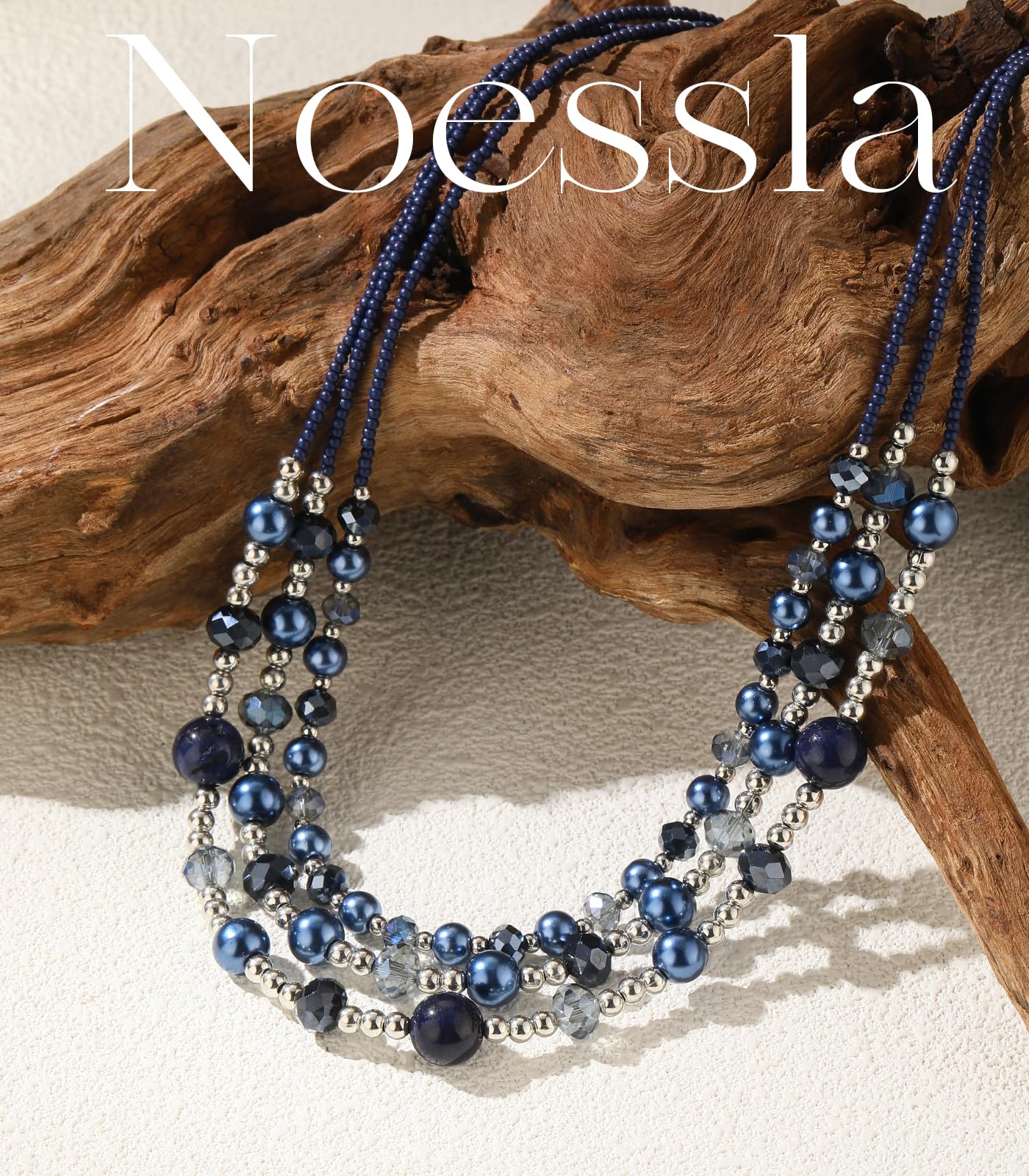 Noessla Beaded Statement Necklaces for Women Layered Chunky Bead Necklace Fashion Costume Jewelry Gifts for Mom(Blue)