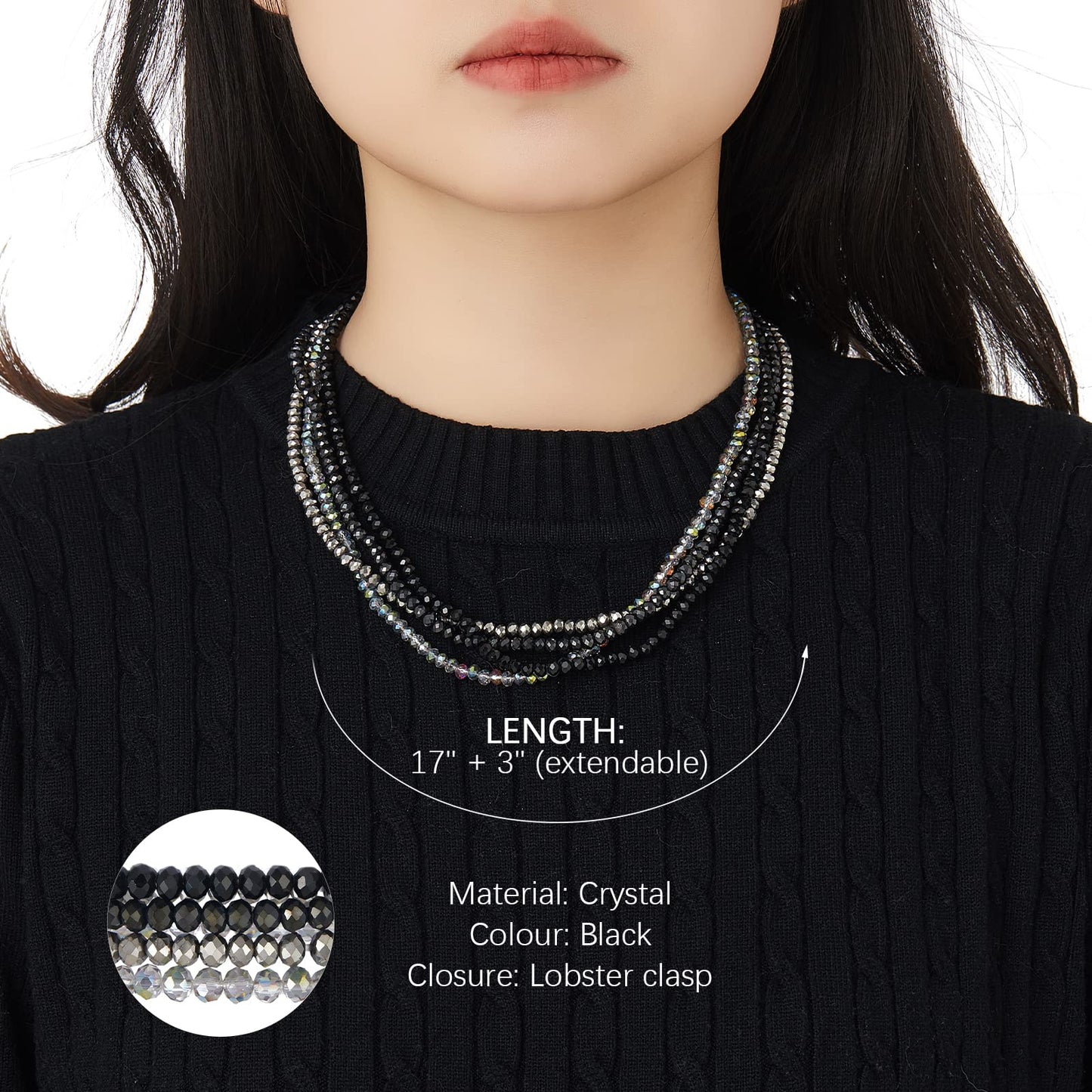 Noessla Multi-layer Crystals Beaded Choker Necklace for Women Colorful Boho Statement Necklace Trendy Costume Party Jewelry Mothers day Gifts for Mom(29-Black)