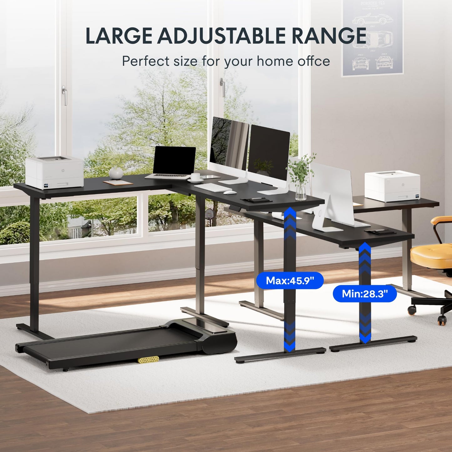 FLEXISPOT L Shaped Standing Desk, 71 x 63 Inch Electric Height Adjustable Corner Desk, Sit Stand Computer Workstation, Preset Controller, Home Office, Black Frame with Black Top