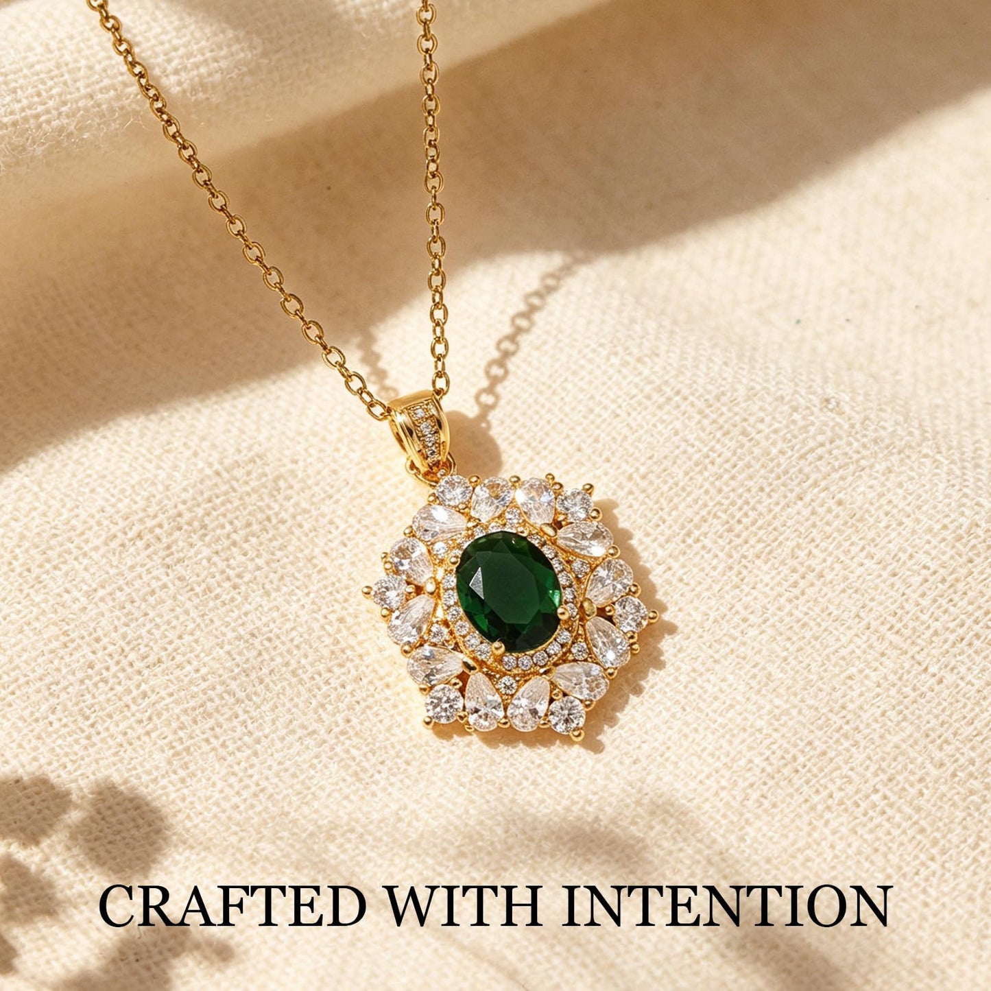 Green Baroque Emerald Necklaces for Women-Gold Plated May Birthstone Healing Crystal Necklace For Valentines Day Mother's Day Christmas Birthday Gifts