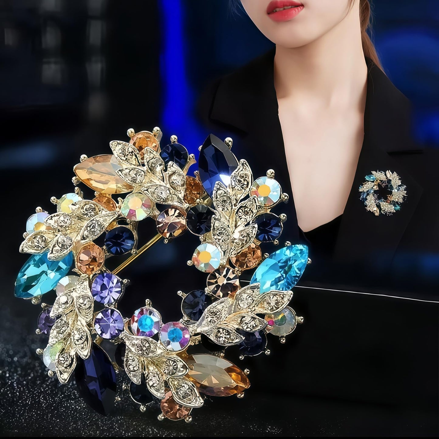 Yaximhozz 2pcs Rhinestone Brooch Pin for Women Dress Elegant Stylish Crystal Brooches Fashion Accessories Pins Lapel Boutonniere Ideas Wedding Christmas Birthday Jewelry Easter Gift (20 Green Leaves/Colorfull)