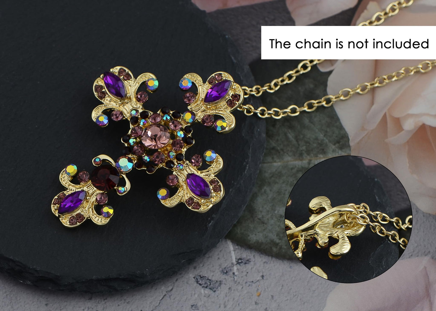 Alilang Women Gold Cross Antique Gorgeous Purple Rhinestones Faith Roman Catholic Victorian Saint Brooch, Purple/Gold