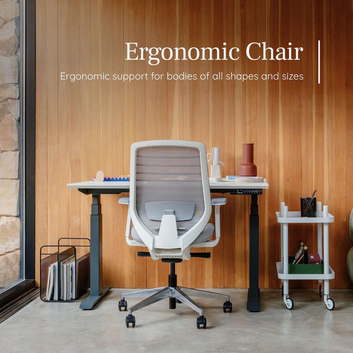 Branch Ergonomic Chair - A Versatile Desk Chair with Adjustable Lumbar Support, Breathable Mesh Backrest, and Smooth Wheels - Experience Optimal Comfort and Support - Graphite - White