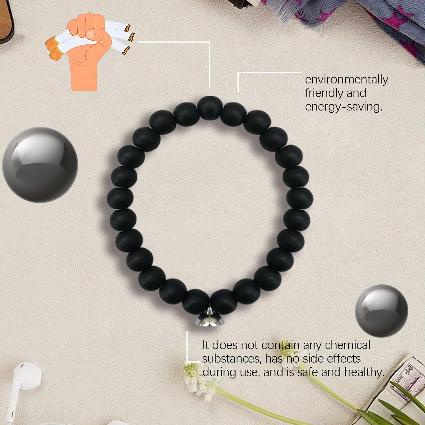 Mengji Life Glame Anti Smoking Bracelets for Women Men, Magtherapy Quitting Bracelet Stretch Adjustable Stop Smoking Cessation Effective Handmade Jewelry Gifts (1pcs-white)