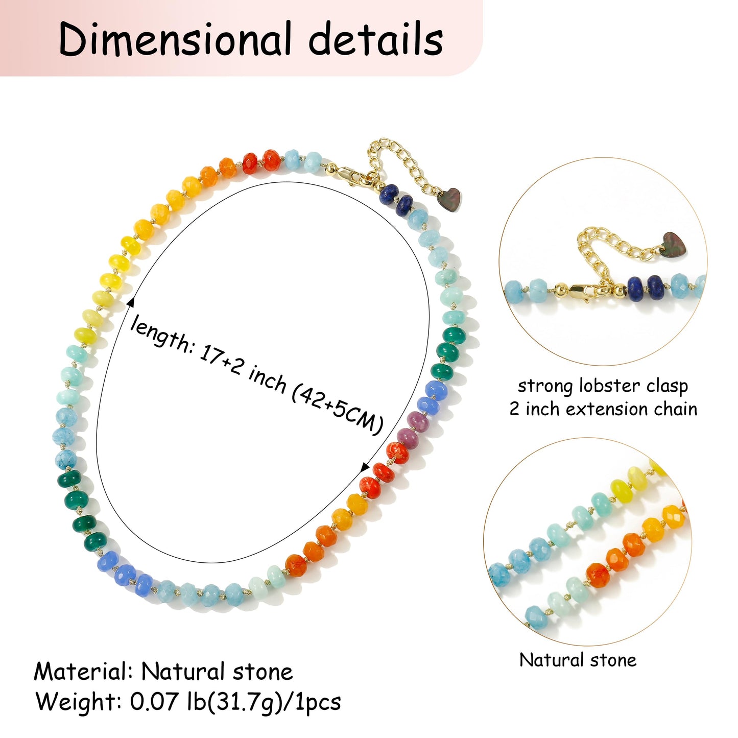 Gemstone Beaded Necklace for Women Colorful Natural Stone Freshwater Pearl Surfer Beach Rainbow Necklace Jewelry Gift (colorful -05)