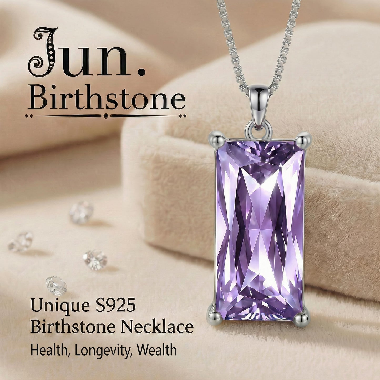 Kuschelkatze 8mm x 16mm Square June Birthstone Alexandrite Pendant Necklace – Fashion charming Sterling Silver Gift for women