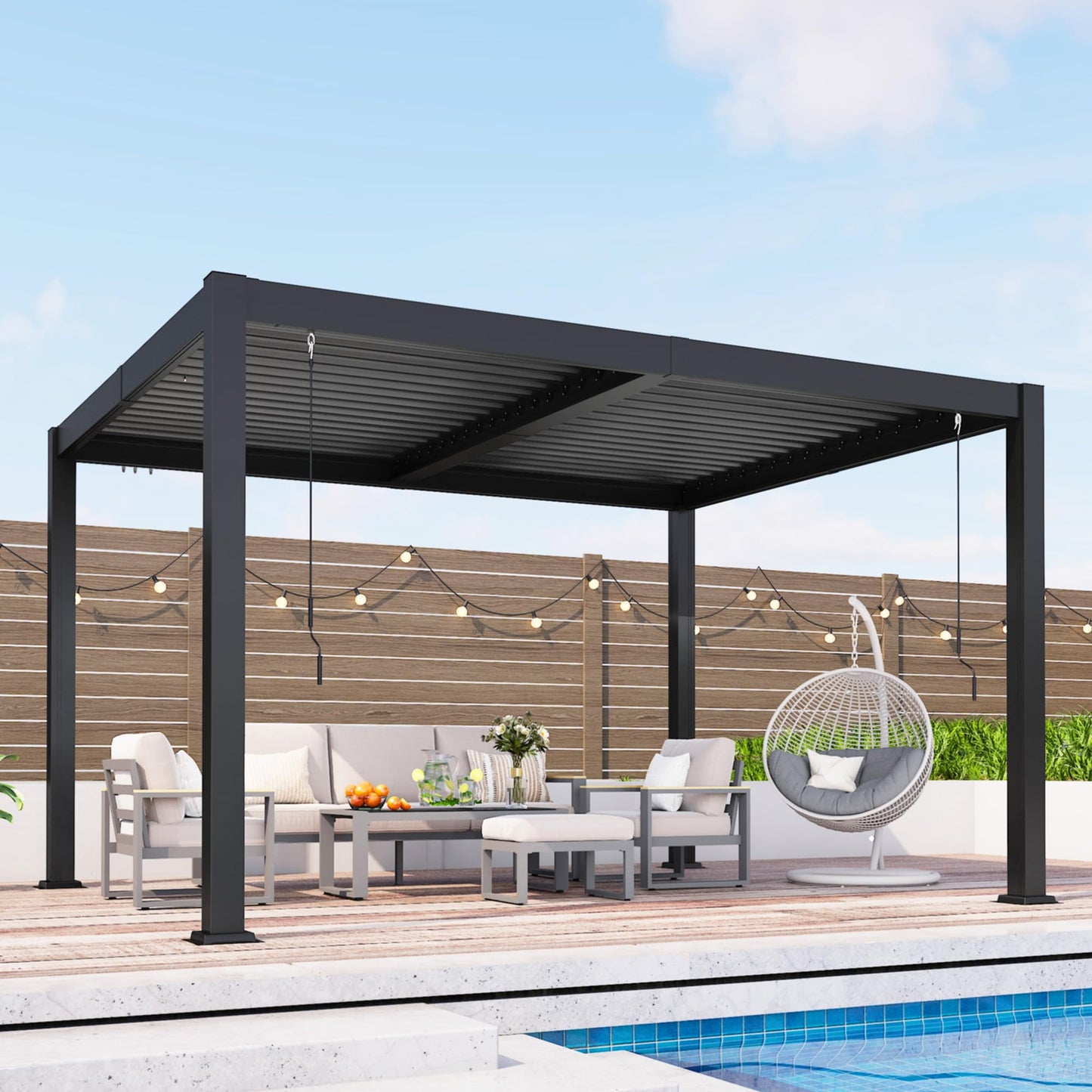 Louvered Pergola, 10' x 12' Outdoor Pergola, Metal Patio Gazebo with Adjustable Louvers Roof and Gutter System, Metal Hardtop Gazebo for Patio, Backyard, Deck, Garden, Dark Gray