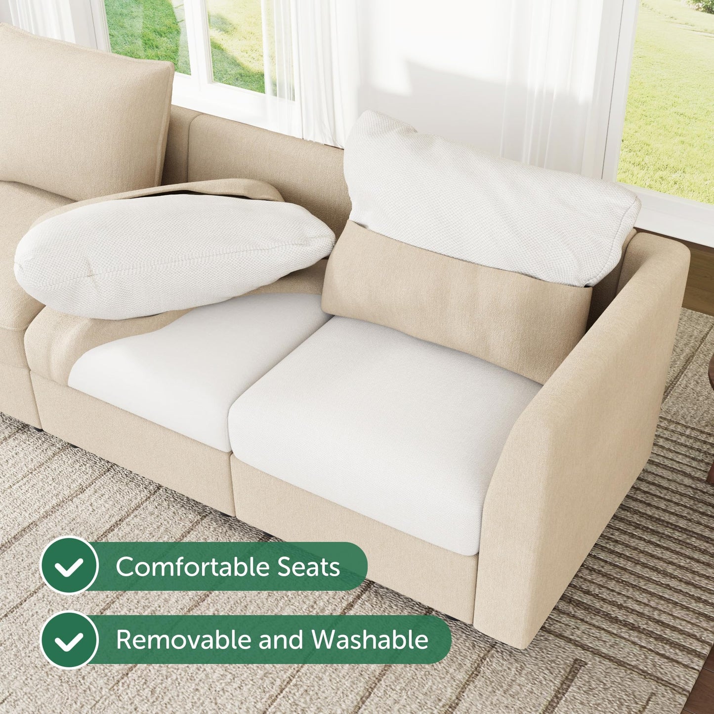 HONBAY Modular Sectional Sofa with Storage L Shaped Sectional Sofa, Convertible Couches for Living Room - Beige