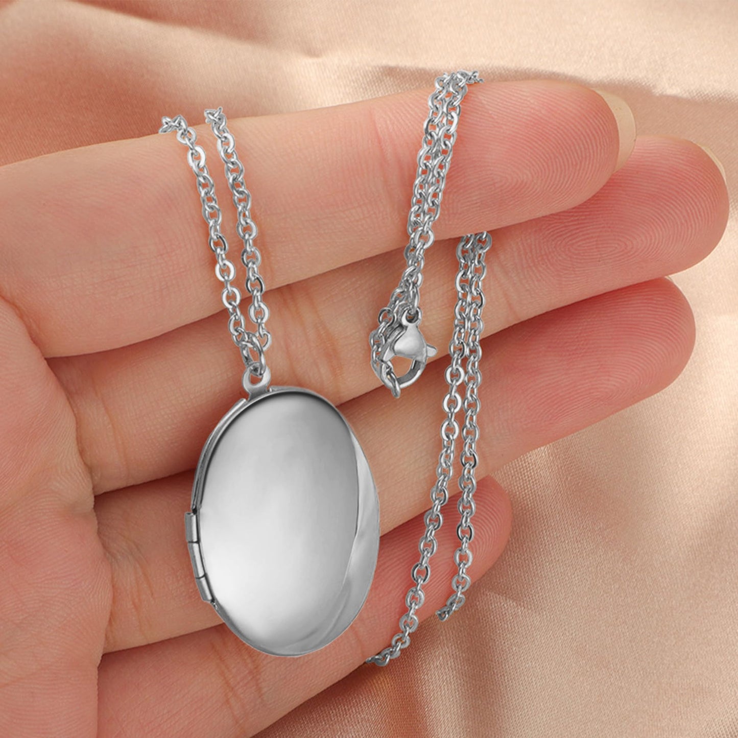 PHOCKSIN Silver Oval Locket Necklace For Women Locket Necklace that Hold Pictures For Girlfriend Best Gifts for Birthday Mothers Day