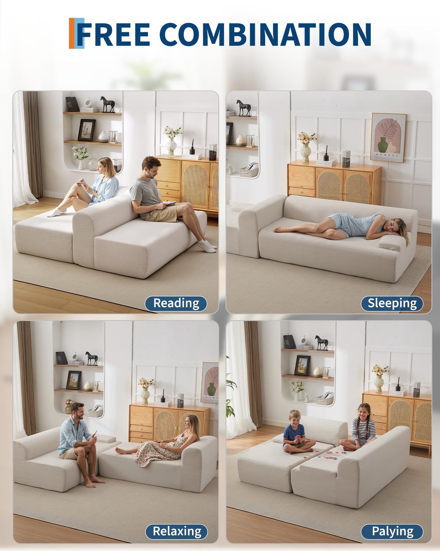 MilleLoom 108" Sectional Couches for Living Room, Modular Sectional Sofa with L-Shape Chaise,Ultra Soft Corduroy L Shaped Couch Bed,Perfect Comfy Couches for Living Room, No Assembly Required, Beige