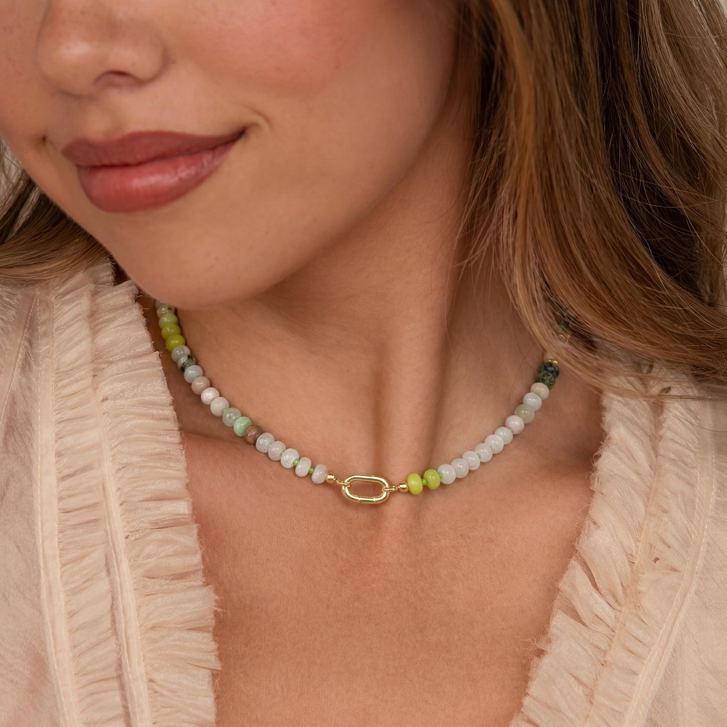 CONRAN KREMIX Colourful Stone Beaded Necklace for Women,Natural Gemstone Bead Choker Necklaces Boho Summer Beach Layering Necklace Jewelry Gift for Women