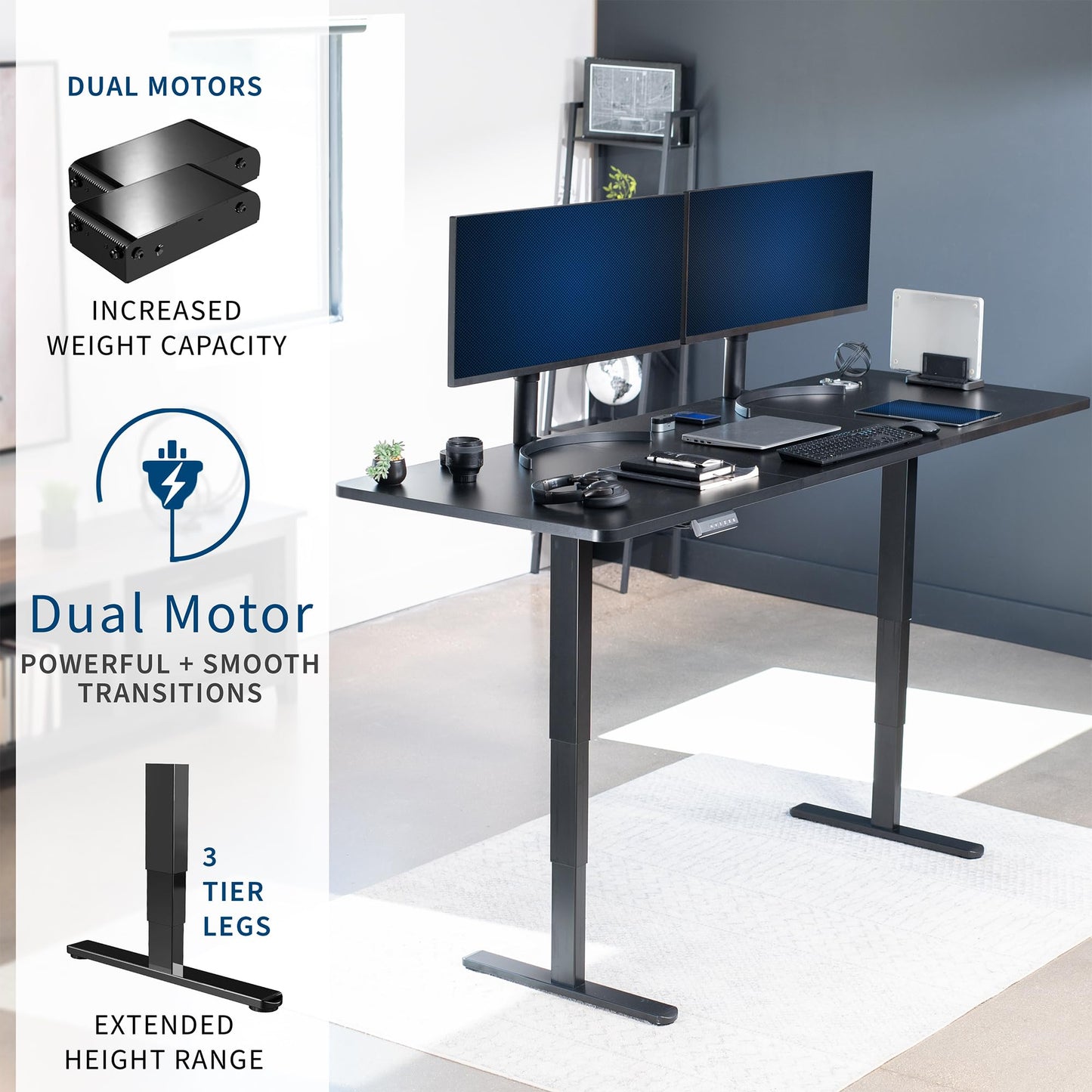 VIVO Electric 83 x 30 in Dual Motor Sit Stand Desk, Memory Height Adjustment, 2B Series, Black Top Black Frame, DESK-KIT-2B8B