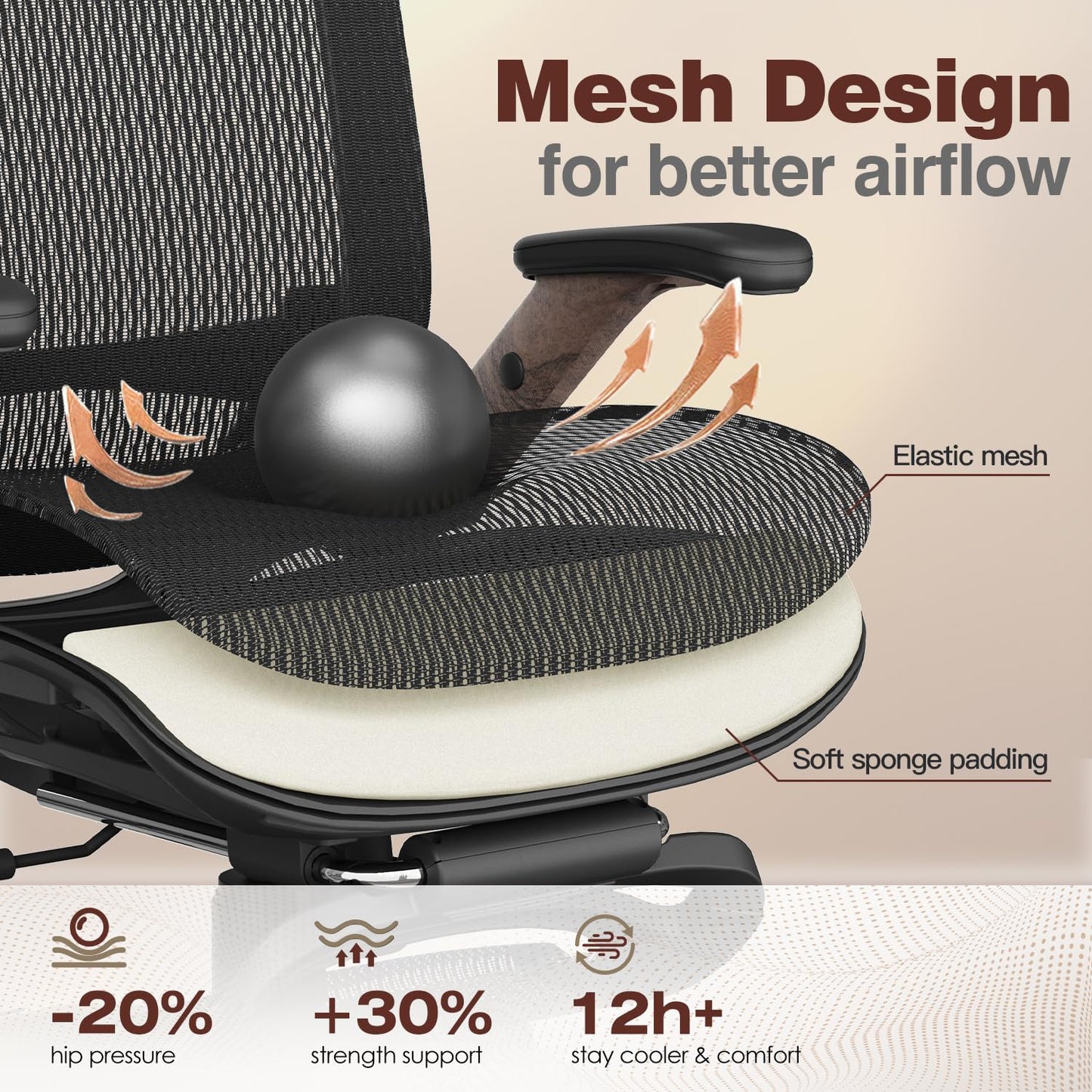 GABRYLLY Ergonomic Office Chair with Footrest, High Back Mesh Computer Chair with Flip-Up Arm, 3D Headrest, 135° Reclining, Rolling Gaming Task Chair with Wide Seat Lumbar Support,300LBS
