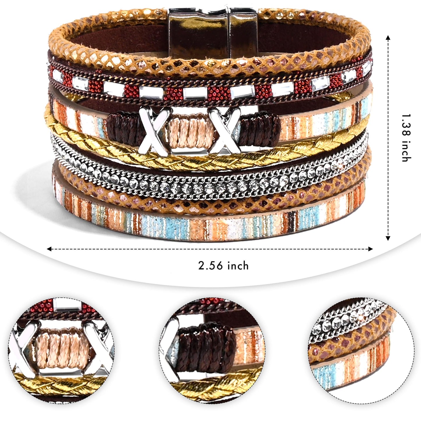 VIBILIA Boho Leather Wrap Bracelets for Women Trendy Layered Multi-Layer Boho Bracelets with Strong Clasp Jewelry for Women-Brown