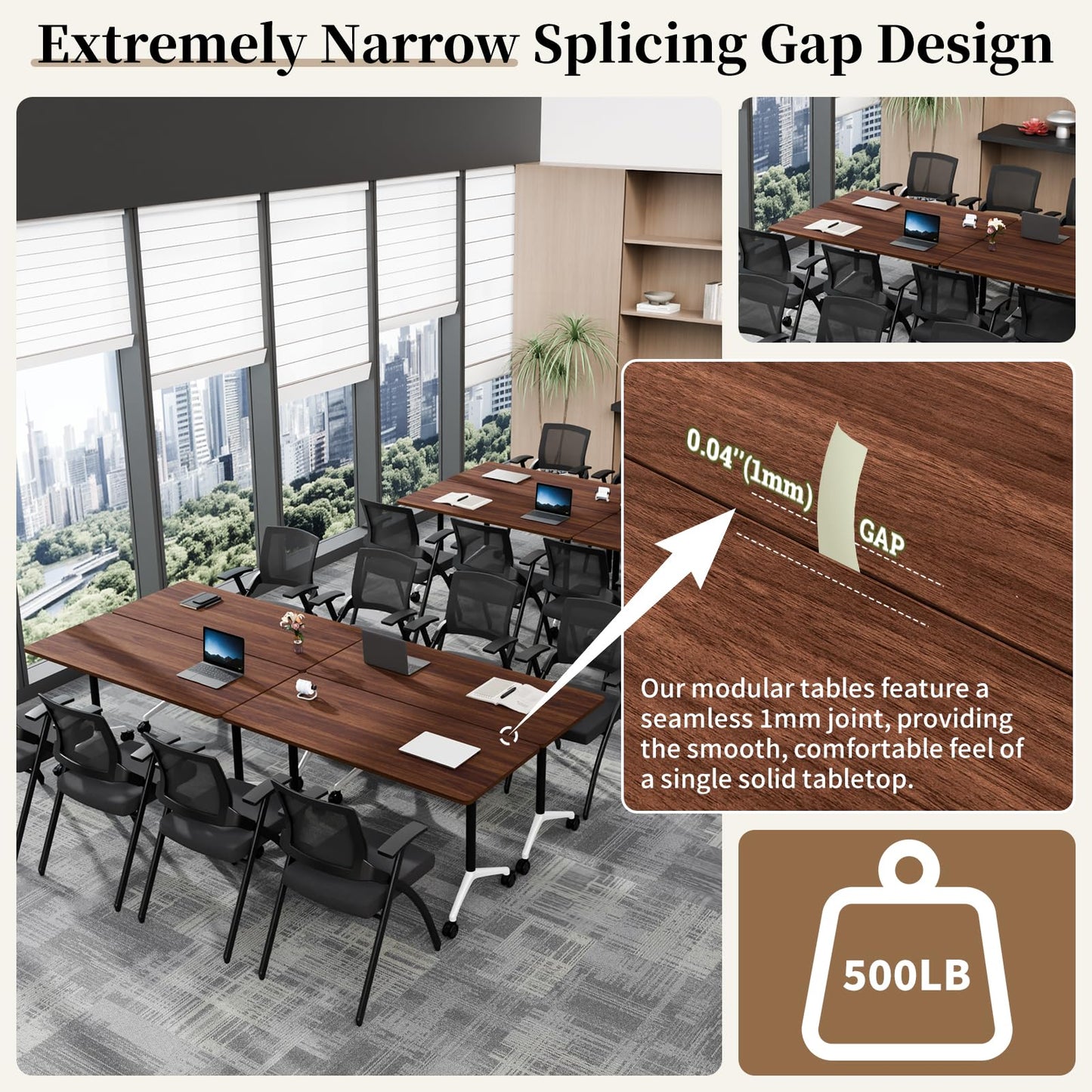 Modular Folding Conference Table with Wheels,8 Pack Mobile Conference Room Tables,Filp Top Rolling Meeting Training Tables for Office,Classroom,Library,Seminar,Boardroom,school(8pack,Walunt,71in)