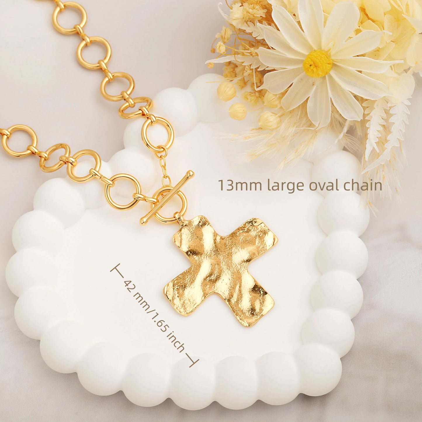 PEARLADA Chunky Big Cross Necklace for Women, Statement 18k Gold Plated Toggle Necklace Y2K Jewelry