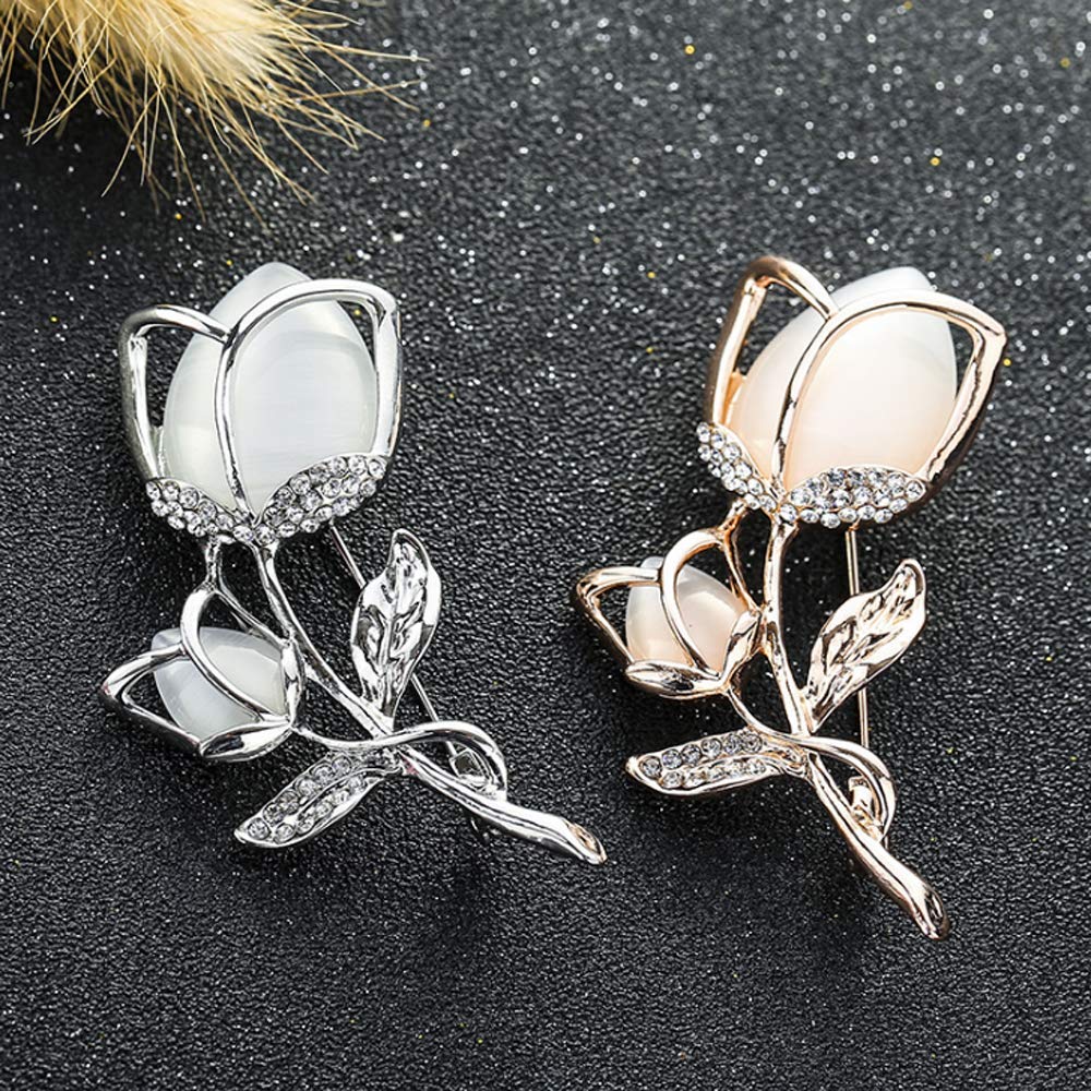 Created Crystal Brooch Crystal Rhinestone Rose Flower Fashion Pin Gift Women Girls Rose Gold (Platinum White Crystal Brooch)