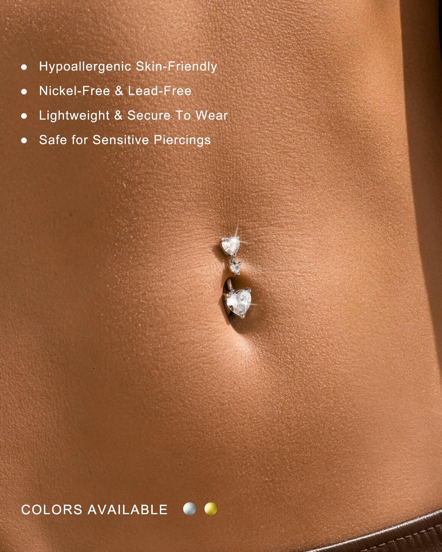 Jewseen Dainty Belly Button Rings 14G Heart Belly Rings for Women Gold Navel Ring 316L Surgical Steel 10MM Heart Navel Piercing
