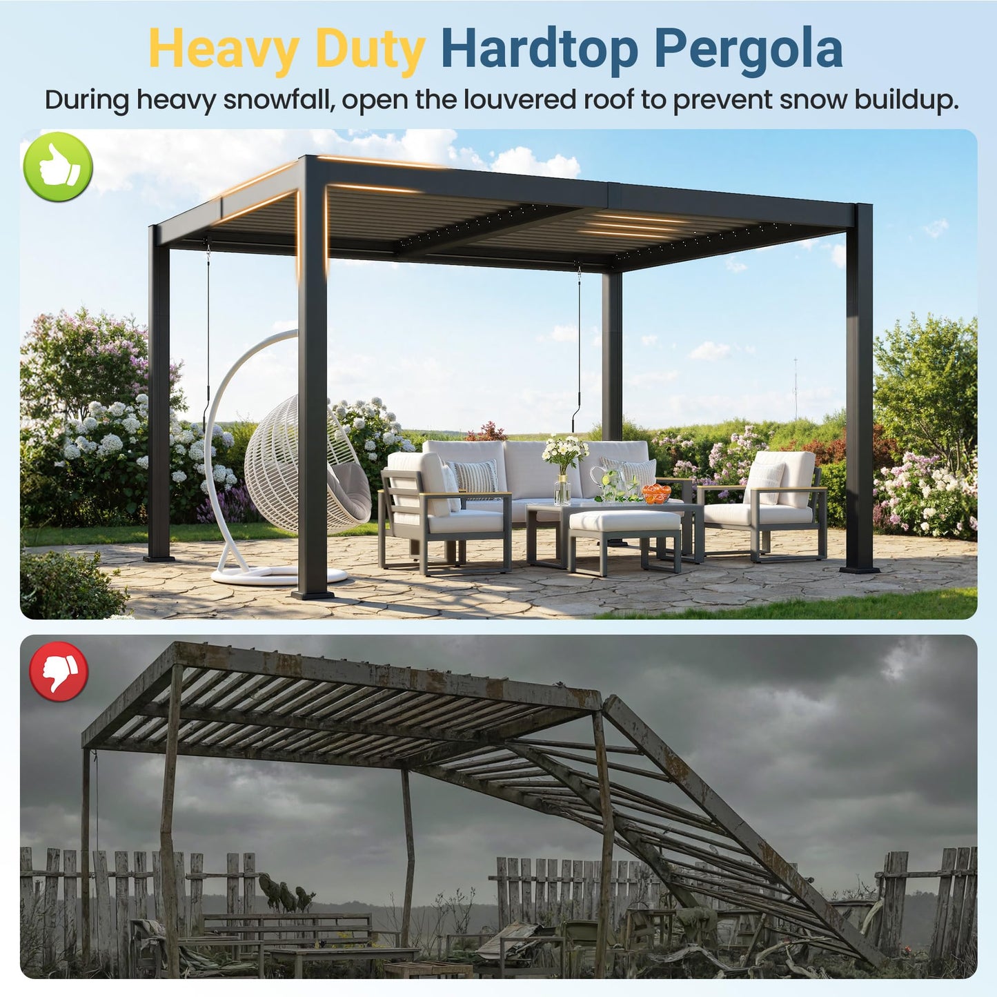 10' x 12' Louvered Pergola, Metal Outdoor Pergola with Adjustable Louvered Roof & Gutter System, Hardtop Patio Gazebo for Backyard, Deck, Garden, Dark Gray