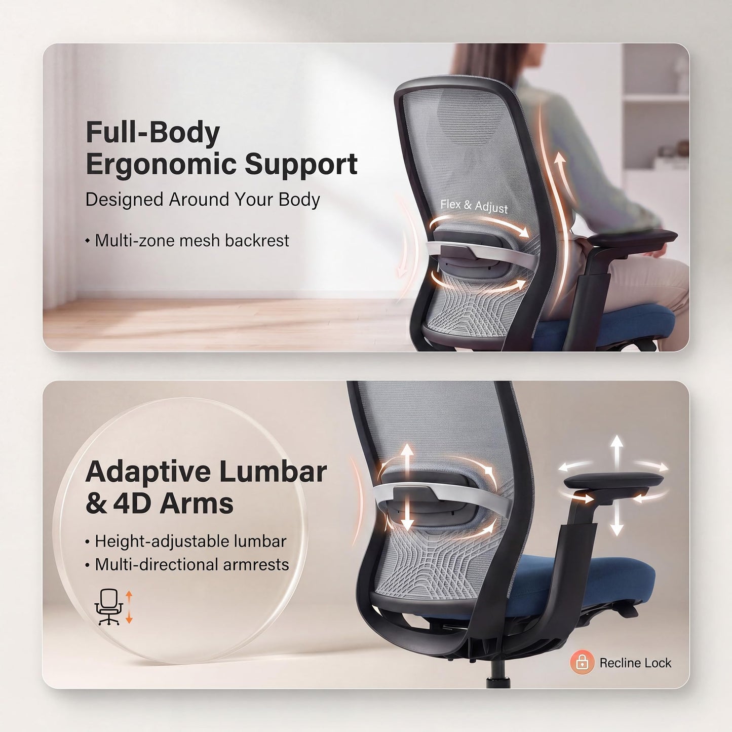 COLAMY Aether Executive Office Chair for Long Hours, One-Touch Easy Adjust Managerial Desk Chair with Levitating Seat Cushion & Pilot-Level Sync Armrests, 300 LBS Mid Back Mesh Computer Chair,Blue