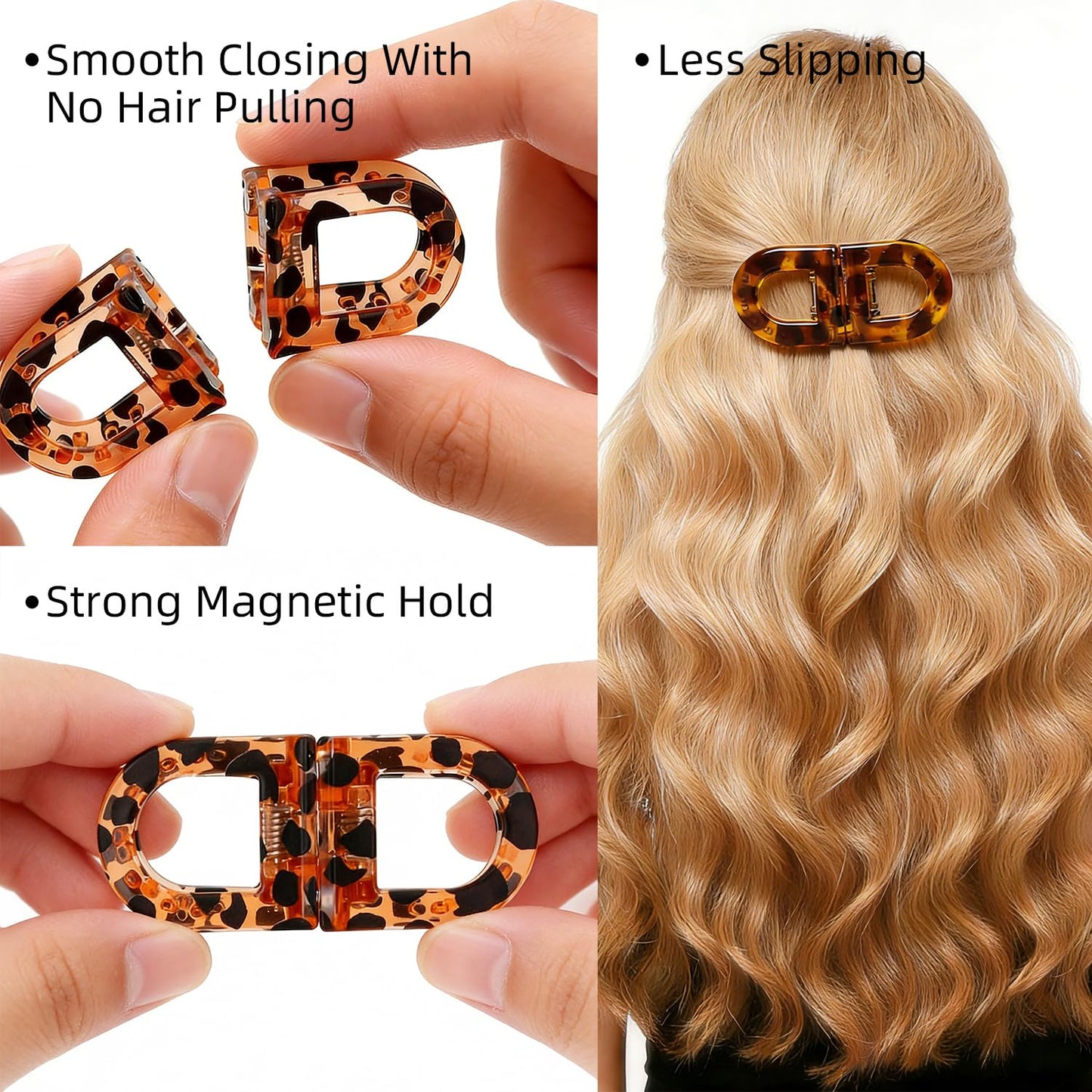 ADNIWT 2 PCS magnetic hair clips, Strong Hold No-Slip No Crease, Seamless 2-in-1 Design for Easy Everyday Hairstyles, Gentle on All Hair Types, Magnetic Hair Clips for Styling
