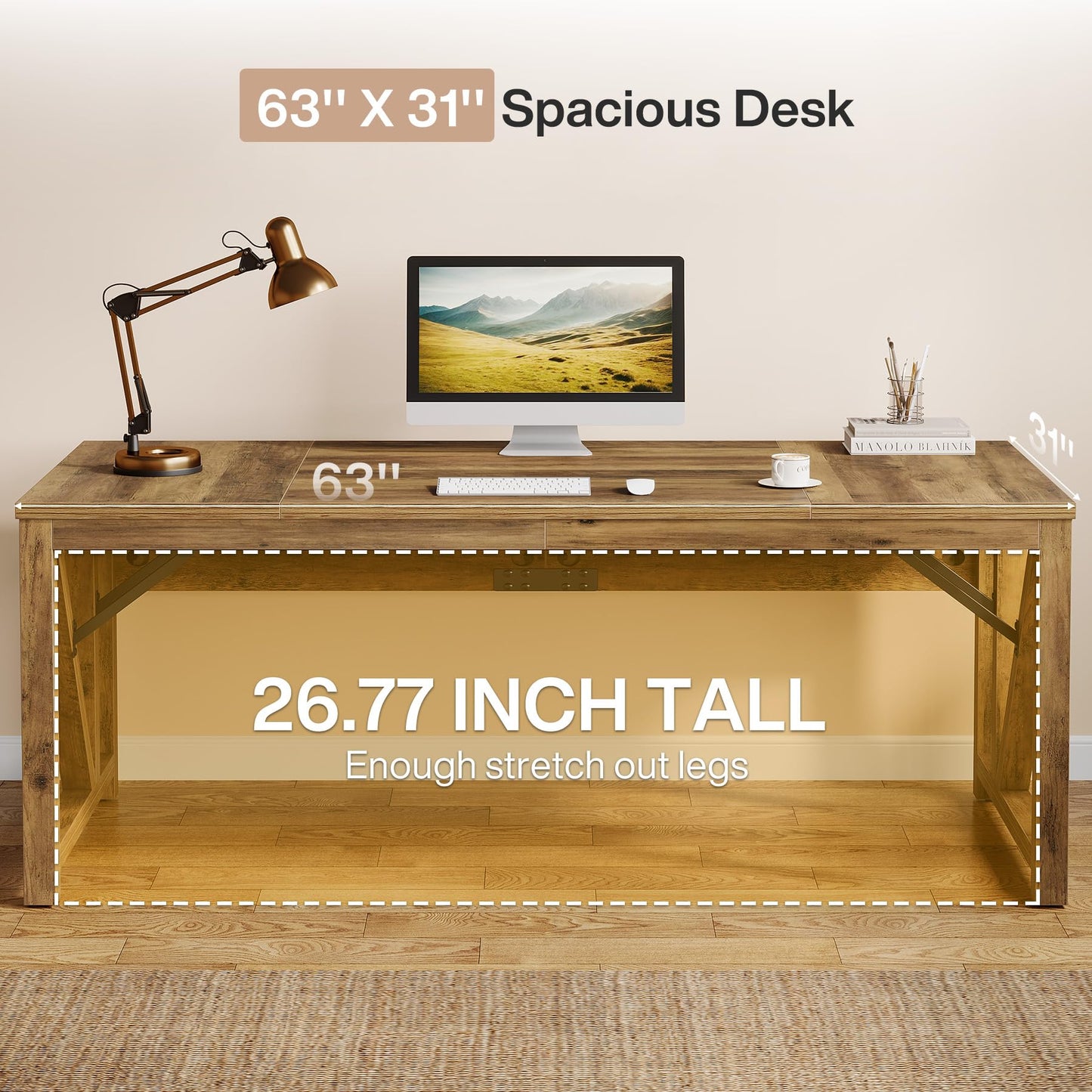 Tribesigns L Shaped Desk with Drawer Cabinet, 63" Executive Computer Desk and lateral File Cabinet, 2 Piece Home Office Furniture with Drawers for Hanging, Door (Rustic Brown, 63 inches)