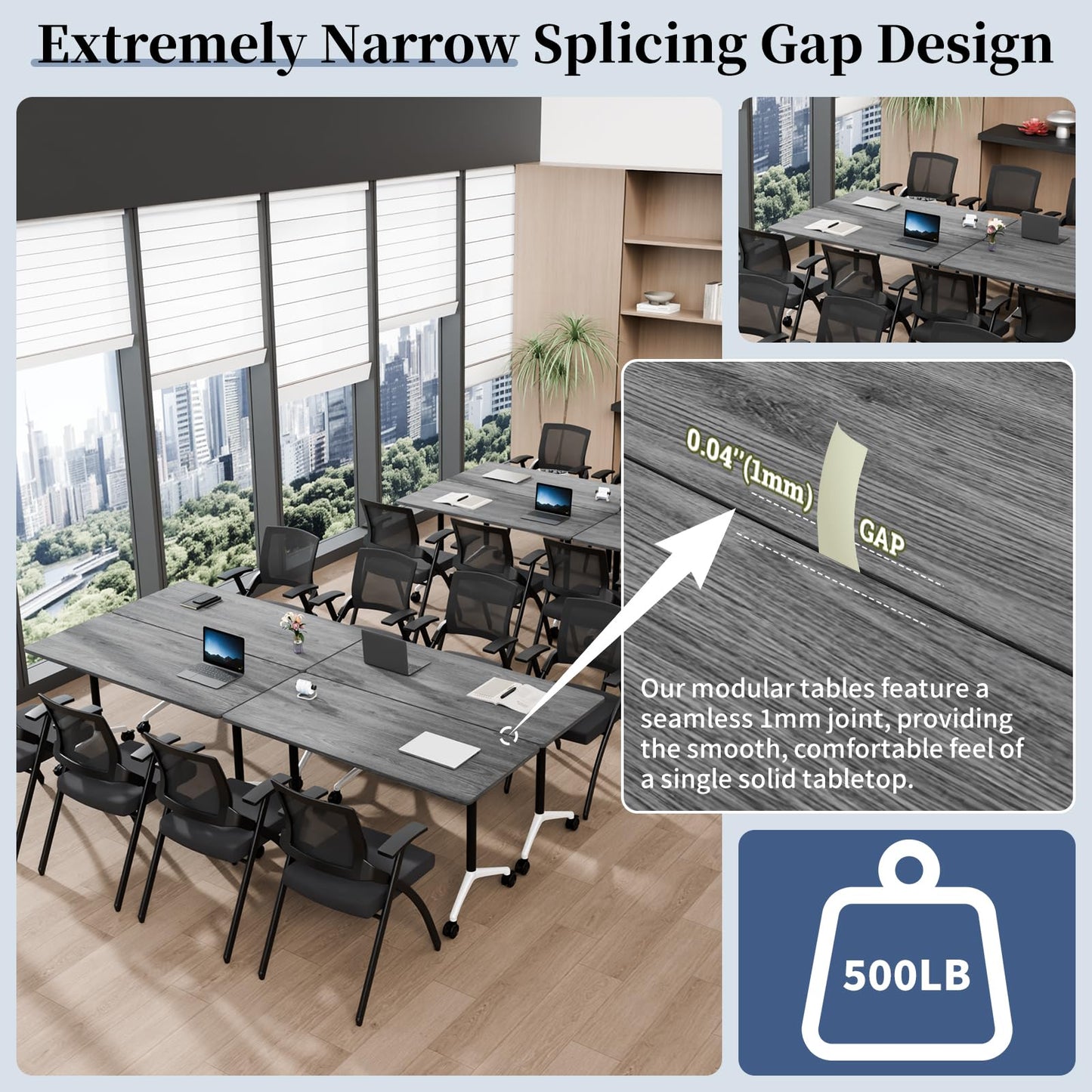Modular Folding Conference Table with Wheels,4 Pack Mobile Conference Room Tables,Filp Top Rolling Meeting Training Tables for Office,Classroom,Library,Seminar,Boardroom,school(4pack,Grey,47in)