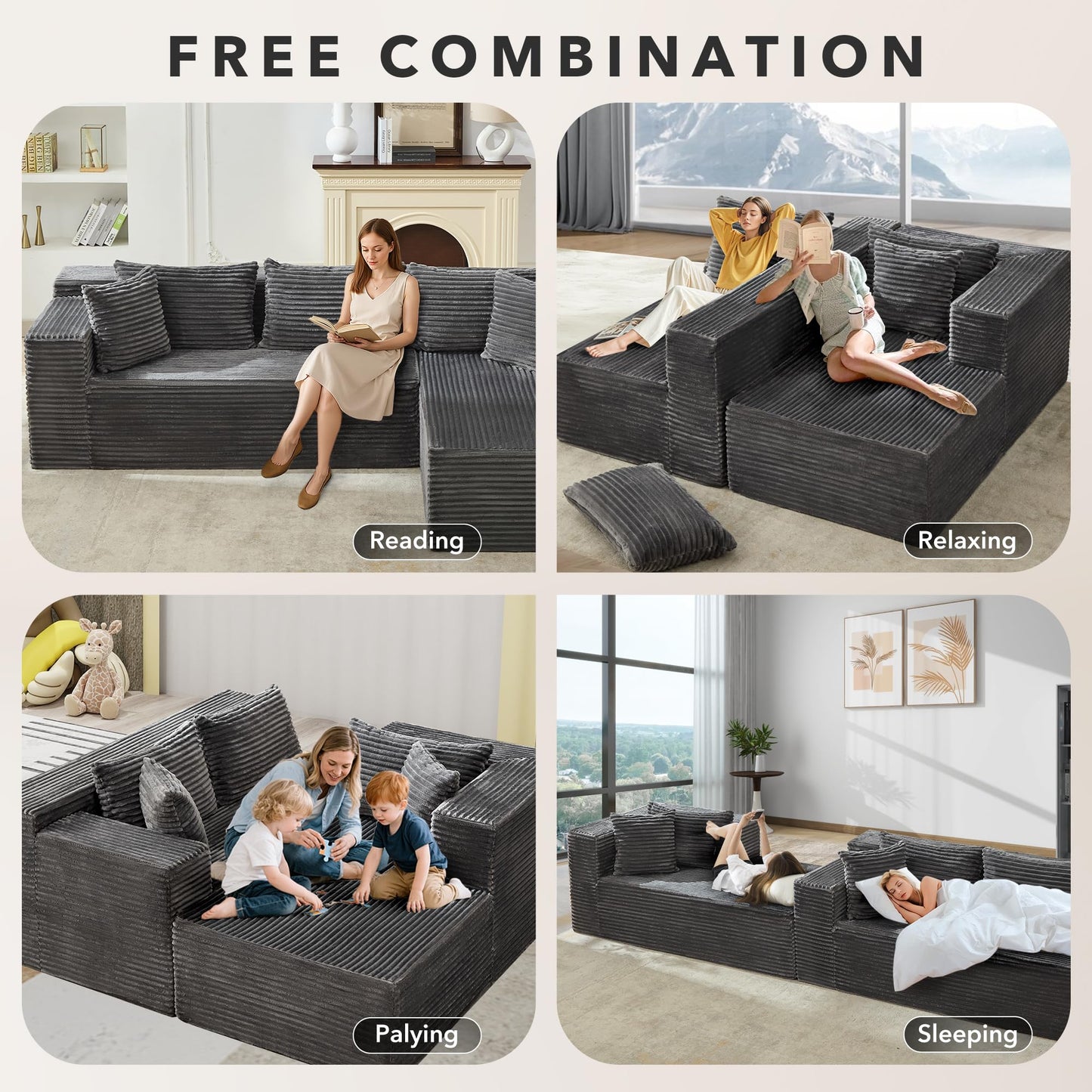106” Modular Sectional Sofa, Cloud Sectional Couch with Deep Seat, Modern Modular L-Shape Sofa Couch with Chaise,Upholstered Couches for Living Room Bedroom No Assembly Required