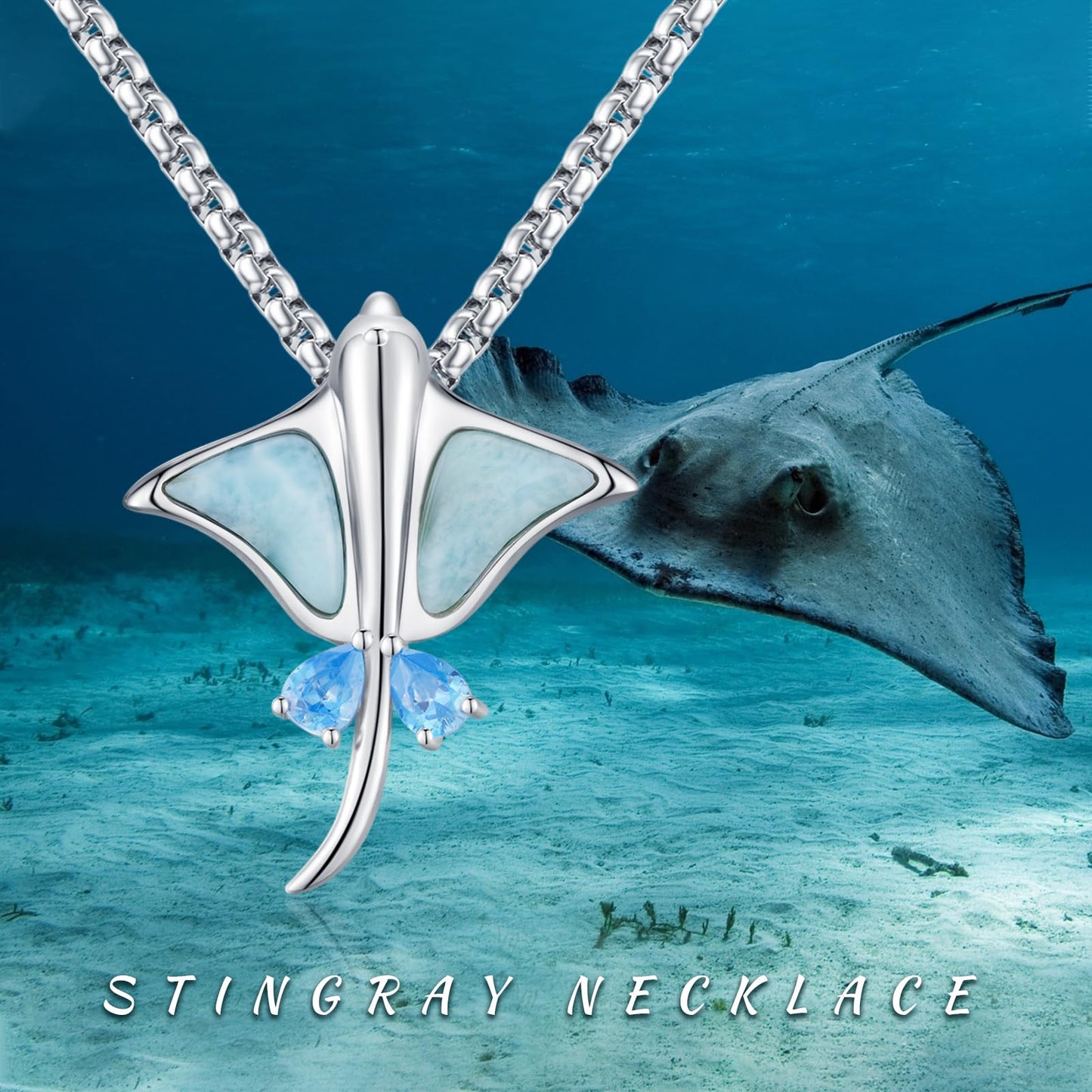 Midir&Etain Stingray Necklace 925 Sterling Silver Beach Ocean Pendant Manta Ray Beachy Necklace Stingray Jewelry Gift for Women Stingray Lovers