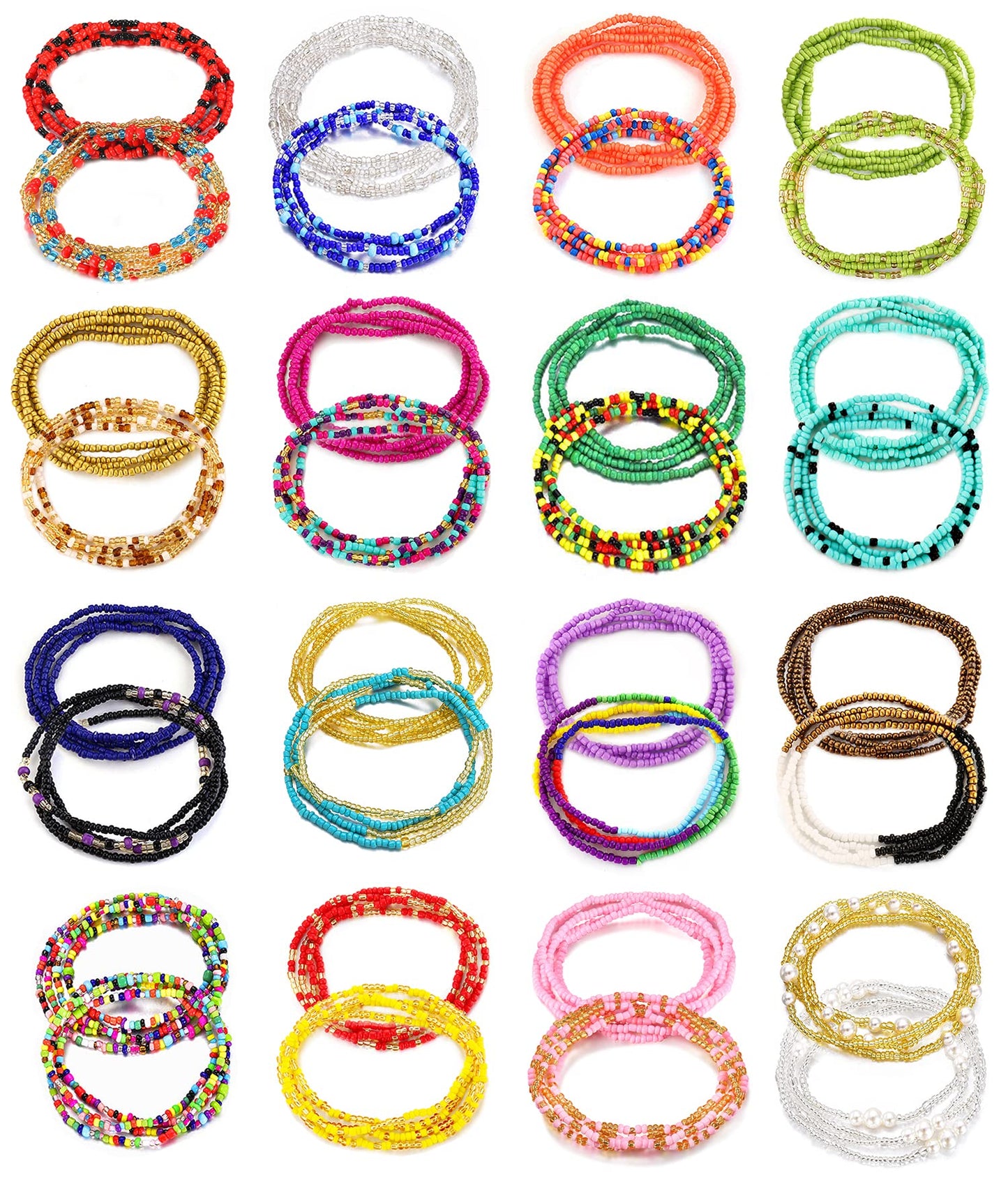 TOBENY SHIWE 24PCS Waist Bead Chains for Women Colorful Summer Body Chains Belly Beads Bikini Jewelry Chains Bead Waist Chains Set