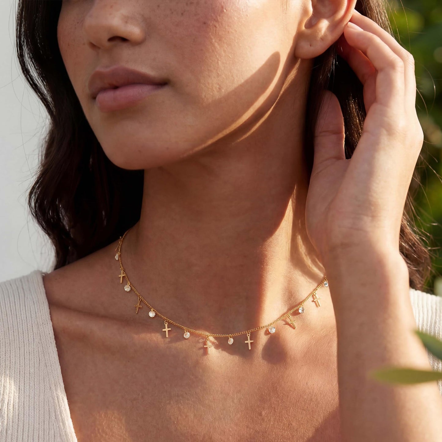 MYEARS Gold Cross Choker Necklaces for Women 14K Gold Plated Small Tiny Cross Charm Necklace CZ Necklaces for Women Trendy Christian Baptism Religious Faith Jewelry Gifts