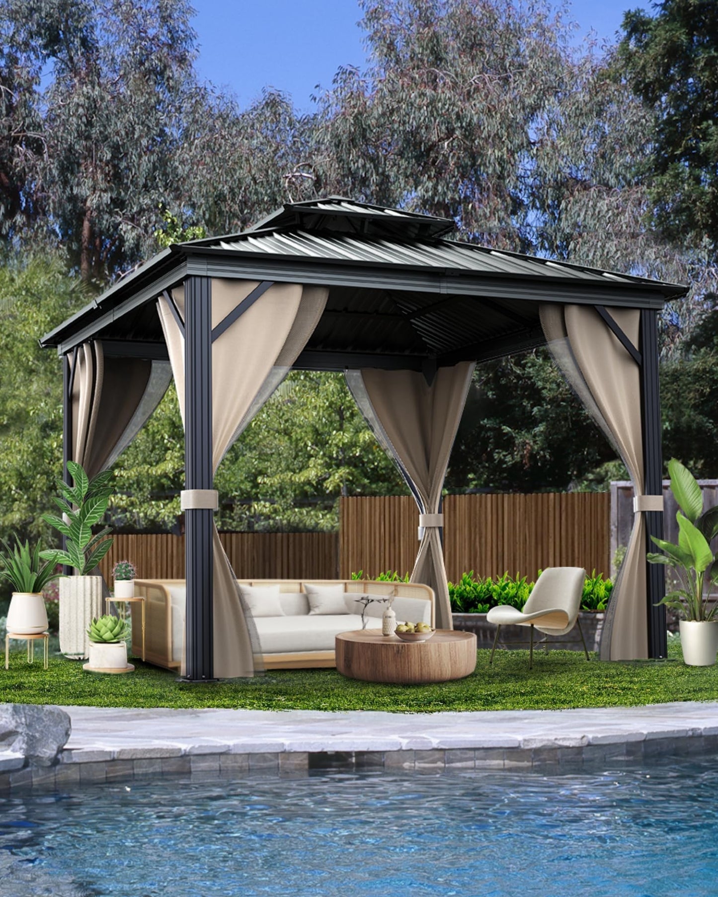 Garvee 12x12Ft Hardtop Gazebo, Double Metal Roof, Heavy Duty Gazebo Canopy for All Weather, with Nettings & Curtains, Aluminum Alloy Frame, Outdoor Gazebos for Patio, Backyard, Deck, Lawn, and Garden