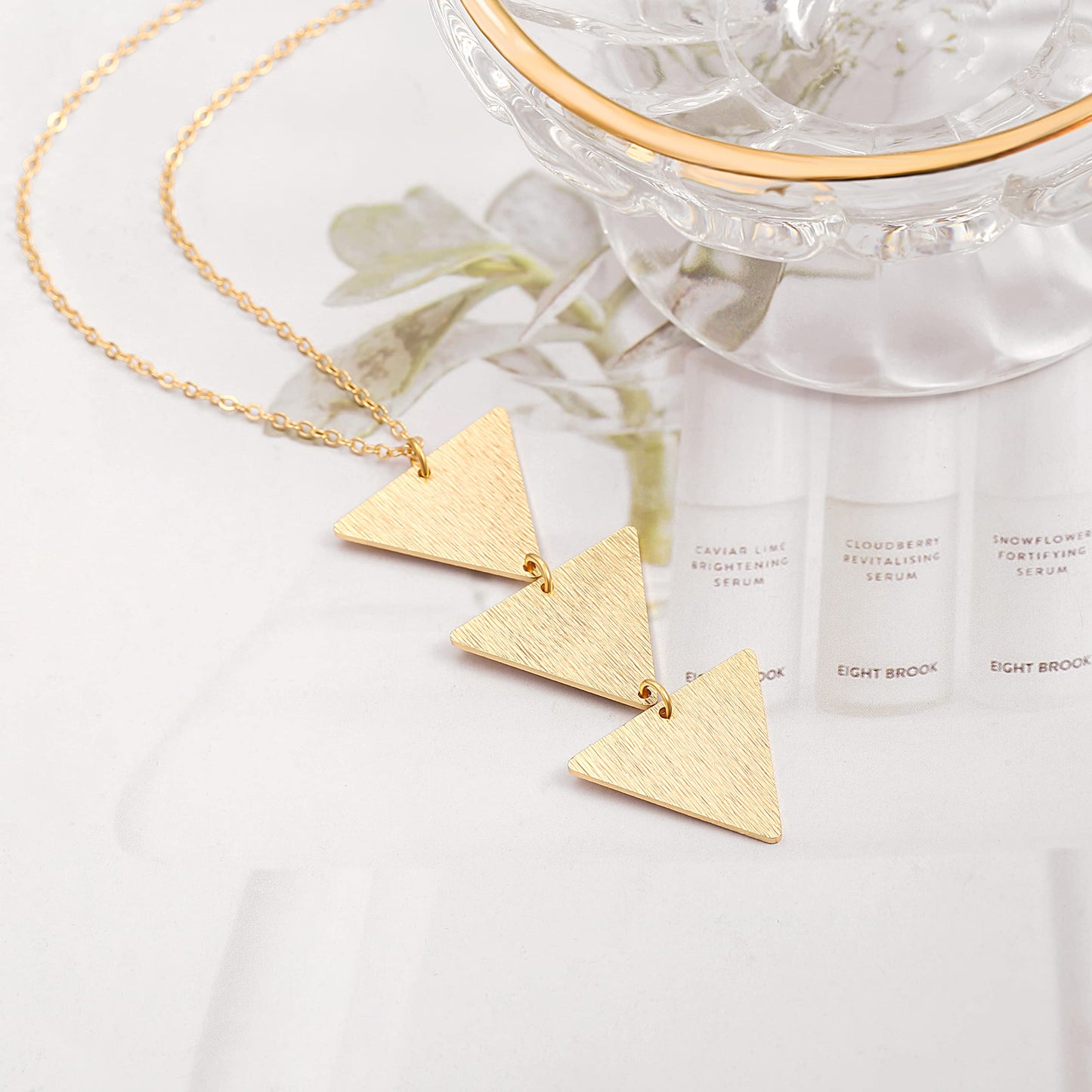 Statement Long Triangle Pendant Necklace Adjustable Dainty 18K Gold Sweater Chain Necklace Multi-Layer Pendant Fshion Jewelry for Women