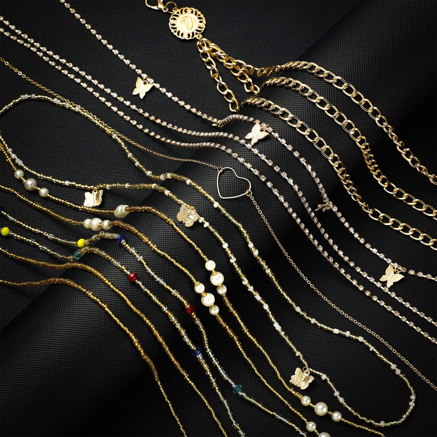 JenPen 8 Pcs Belly Chain Adjustable Waist Chain Summer Beach Bikini Waist Body Beads for Women Adults Multilayer(Elegant Style)