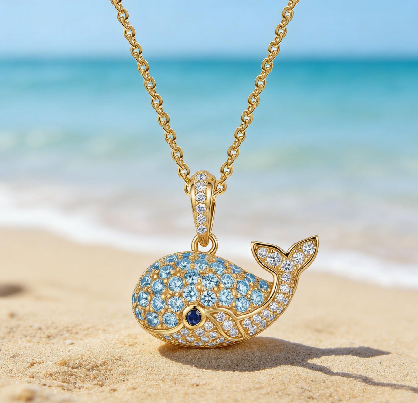 Dremmy Studios Dainty Necklace for Women 14K Gold Plated Whale Necklace Boho Summer Beach Coastal Pendnat Necklaces for Women Summer Jewelry Gift