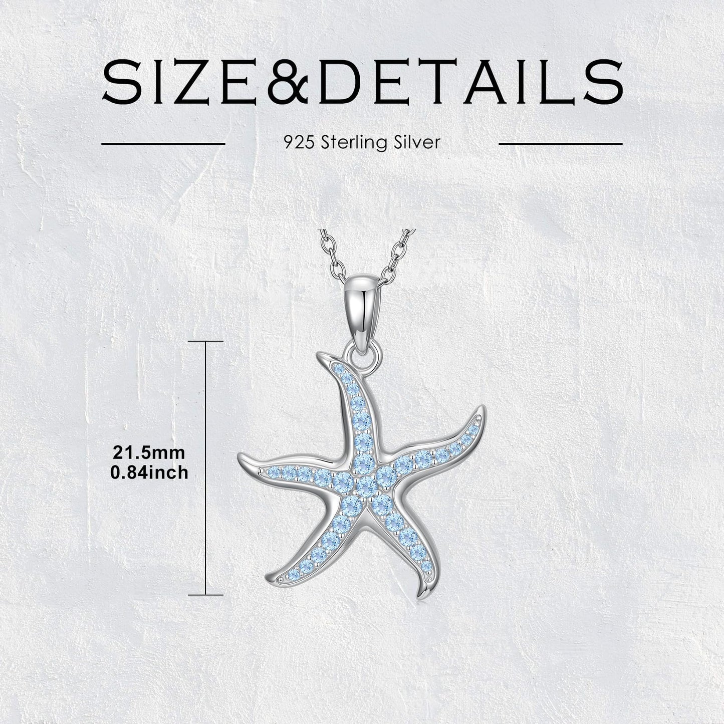 Reaii Natural Topaz Starfish Necklace, 925 Sterling Silver Starfish Pendant, Set with Natural Topaz, Women's Jewelry Gift