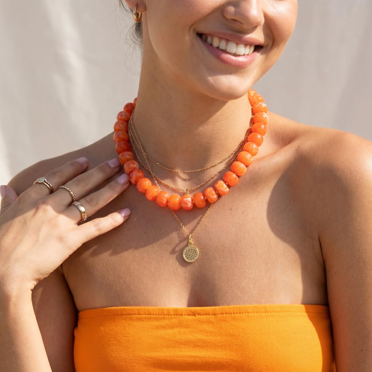 Badu Orange Chunky Beaded Necklace for Women,Acrylic Bead Choker Statement Necklace Cute Trendy Necklaces Jewelry Gifts