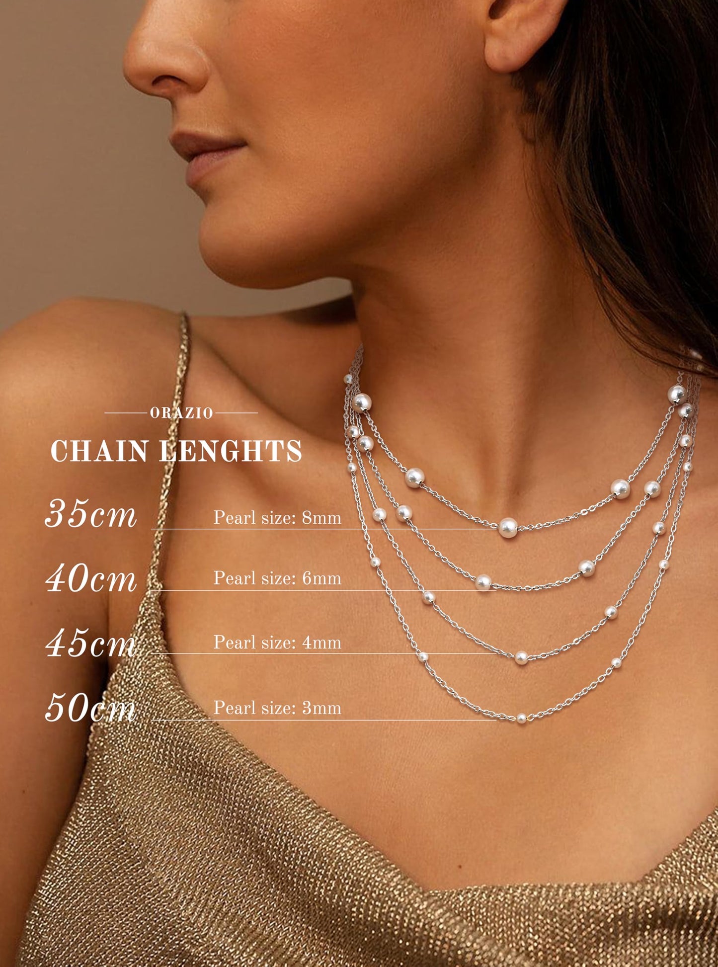 ORAZIO Dainty Gold Pearl Necklaces for Women, Silver Plated Faux Pearl Choker Necklaces Trendy Small Pearl Necklace Strand Wedding Prom Bridal Pearls Jewelry Gifts 20 in 4mm