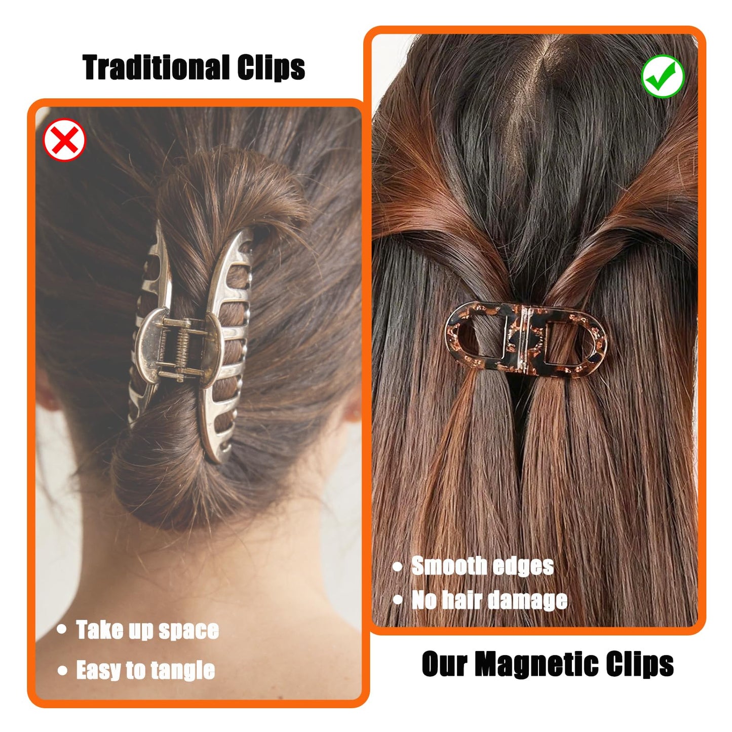 3 Pcs Magnetic Hair Clips for Women, Strong Hold No-Slip No Crease 2-in-1 Hair Styling Clips Gentle on All Hair Types for Easy Everyday Hairstyles