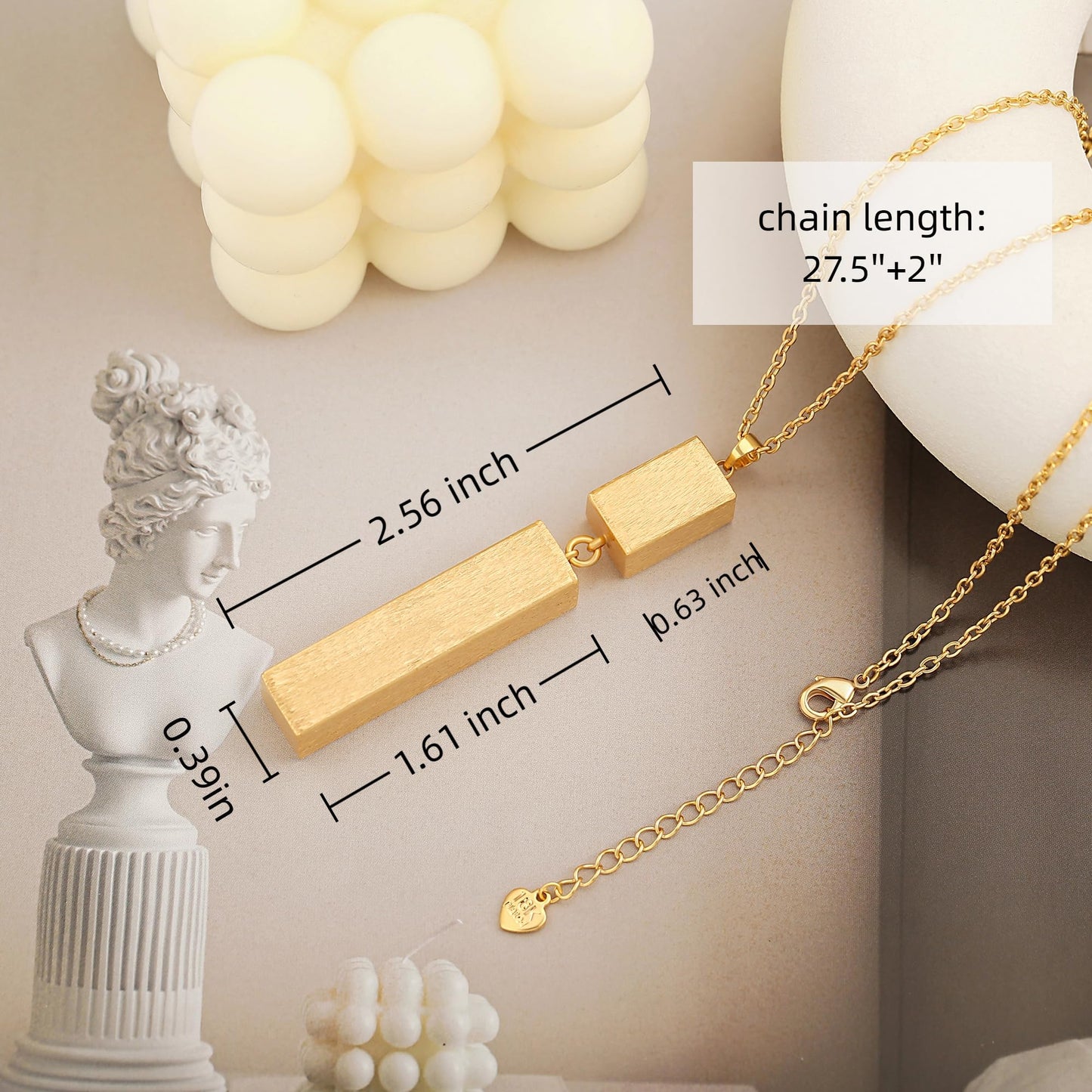 Long Gold Necklace for Women 18K Gold Plated Double Block Pendant Trendy Chain Jewelry