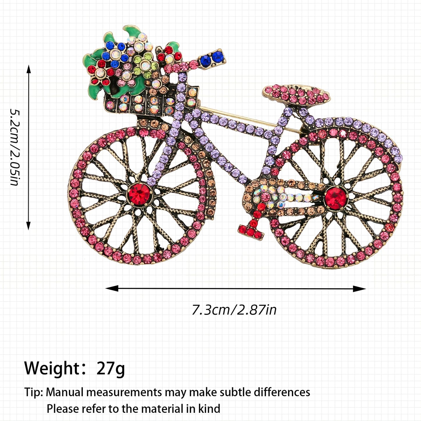 Vancy Utopia Crystal Rhinestone Creative Bicycles Brooch Pin for Women Retro Elegant Handmade Red Brooches Pins Classic Wedding Fashion Jewelry Accessories Gift