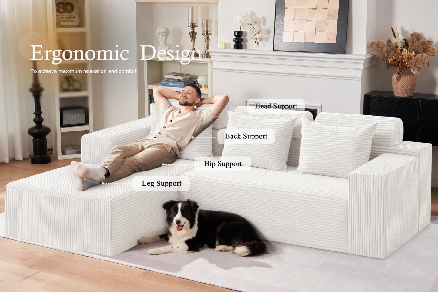 HABUTWAY Sectional Couches for Living Room,No Assembly L Shaped Couch 105" Modular Sectional Sofa Couch with Deep Seat,Cloud Couches Furniture Sets for Apartment,Corduroy (Beige, Left Facing)