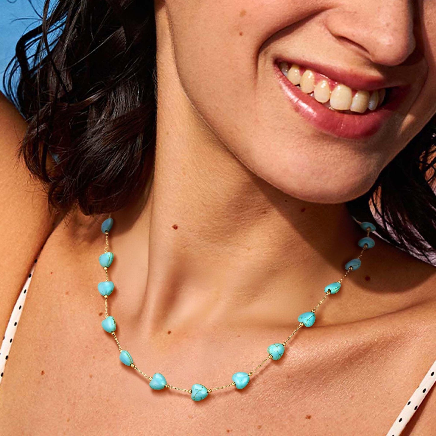 LOLAR RAY Turquoise Jewelry for Women - 14K Gold Plated Heart Boho Necklaces for Women Summer Beach Boho Choker Bead Gift