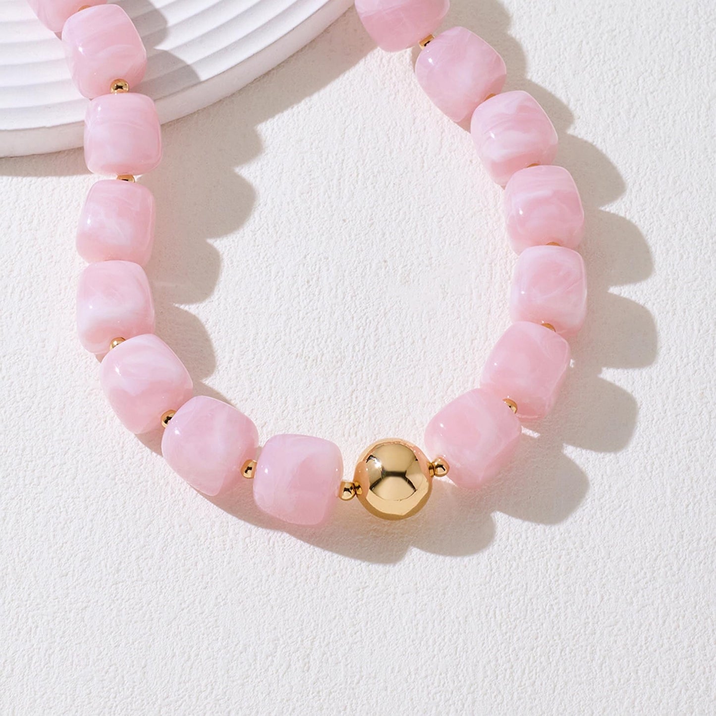 WOWORAMA Pink Chunky Beaded Necklaces for Women Cute Pink Square Acrylic Beads Necklace Trendy Statement Chunky Choker Necklaces Boho Summer Jewelry
