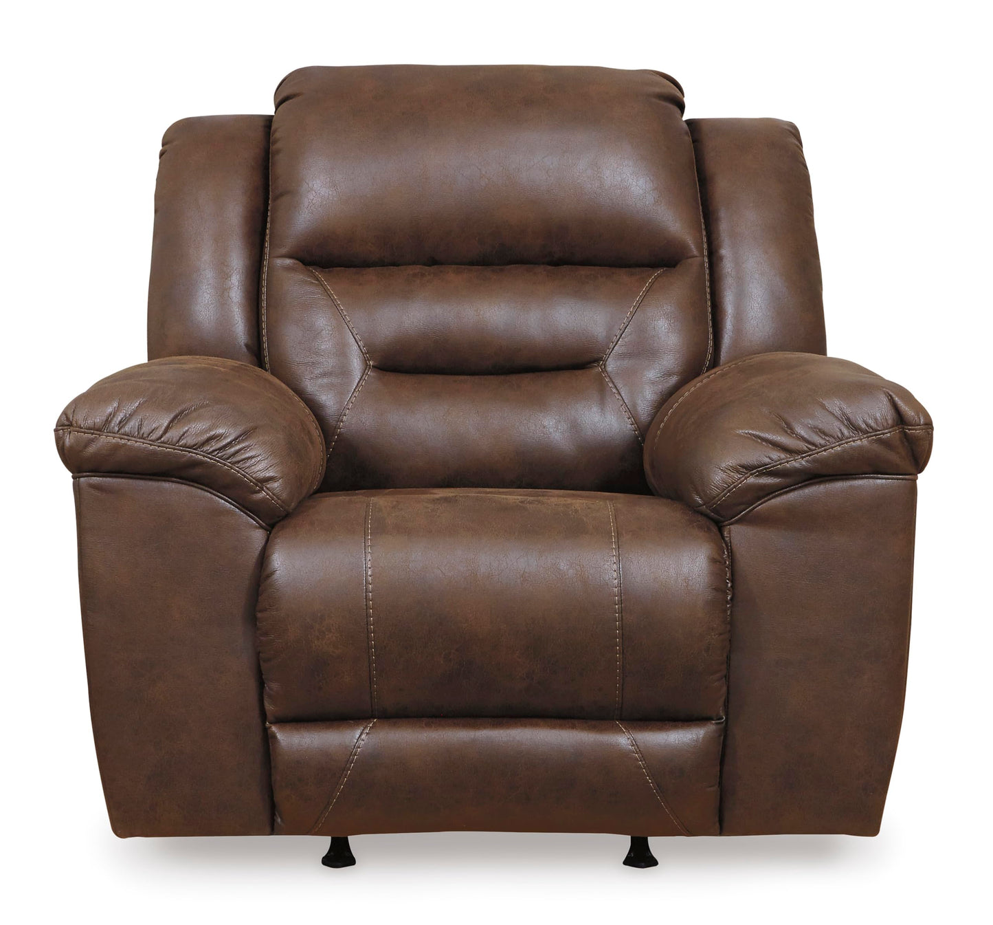 Signature Design by Ashley Stoneland Faux Leather Manual Pull Tab Rocker Recliner, Dark Brown