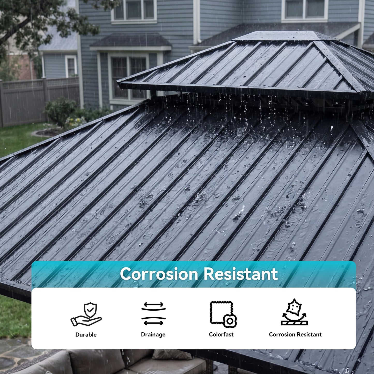 COSIEST 12x10 FT Hardtop Gazebo with Bar Counter, Heavy Duty Aluminum BBQ Grill Gazebo, Galvanized Steel Double Roof Permanent Outdoor Shelter, 15 PSF Snow Load, Black