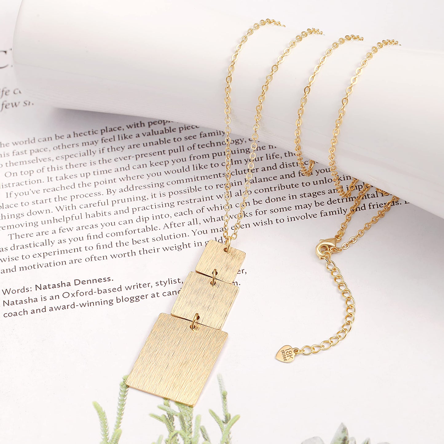 Long Rectangle Pendant Dainty 18K Gold Plated Chain Necklace Statement Handmade Multi-Layer Brushed Pendant Y Necklaces for Women