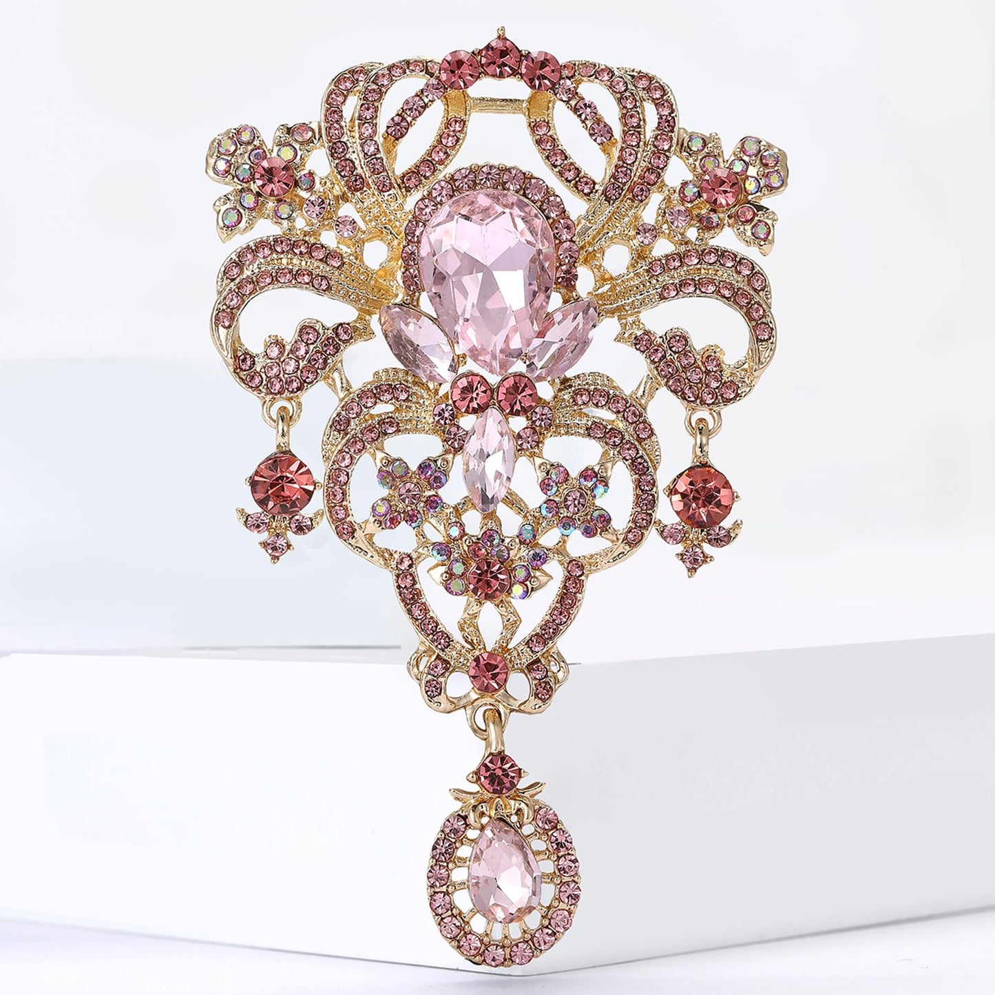 YOQUCOL Retro Pink Austrian Crystal Big Brooch Pin for Women Large Flower Shape Brooches Lapel Pins for Sweater,Coat Dress Accessories
