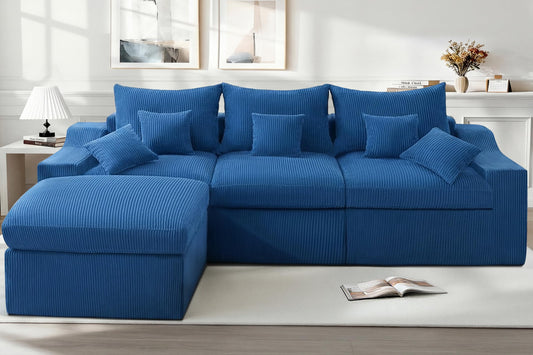 HABUTWAY 104" L Shaped Cloud Sectional Couch, Boneless Modular Sectional Sofa with Deep Seat, Corduroy Couches for Living Room, Modular Couch, No Assembly Required (Blue)